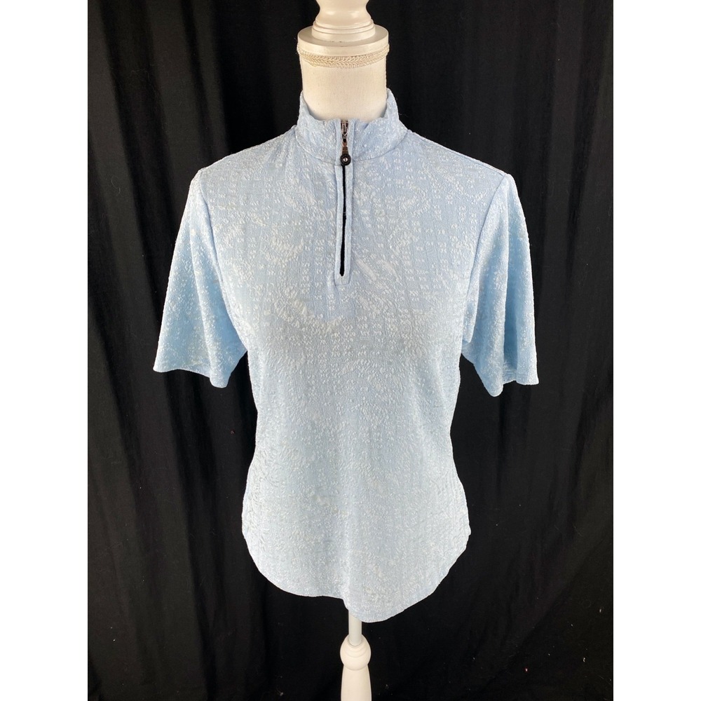 Jamie Sadock S Textured Golf 1/2 Zip Mockneck Polo Top Blue Athletic